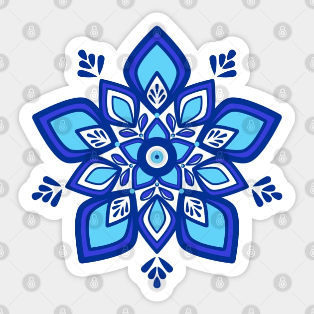 Evil Eye Mandala Blue Sticker by Ahlam Artist